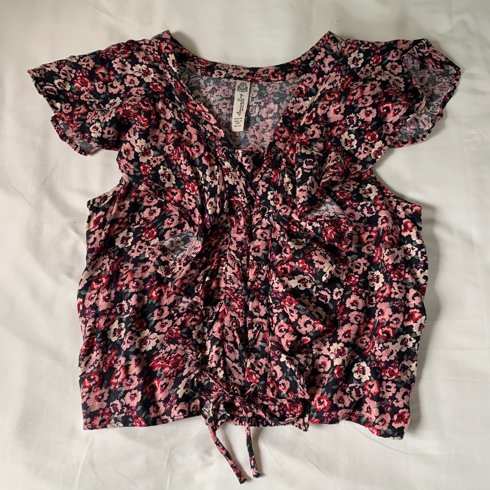 American Rag Ruffle Criss-Cross Blouse/Top